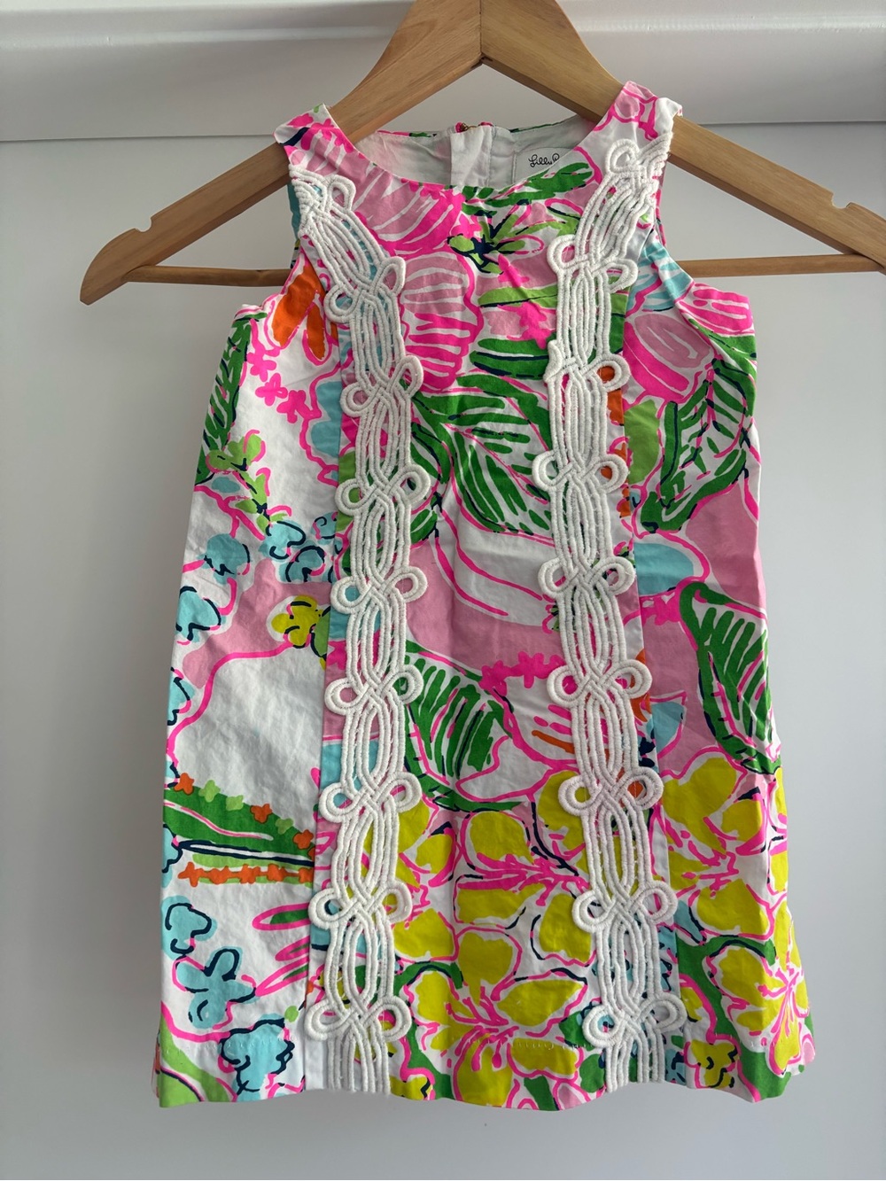Lilly Pulitzer Pink Floral Shift Dress with Green Accents 3T